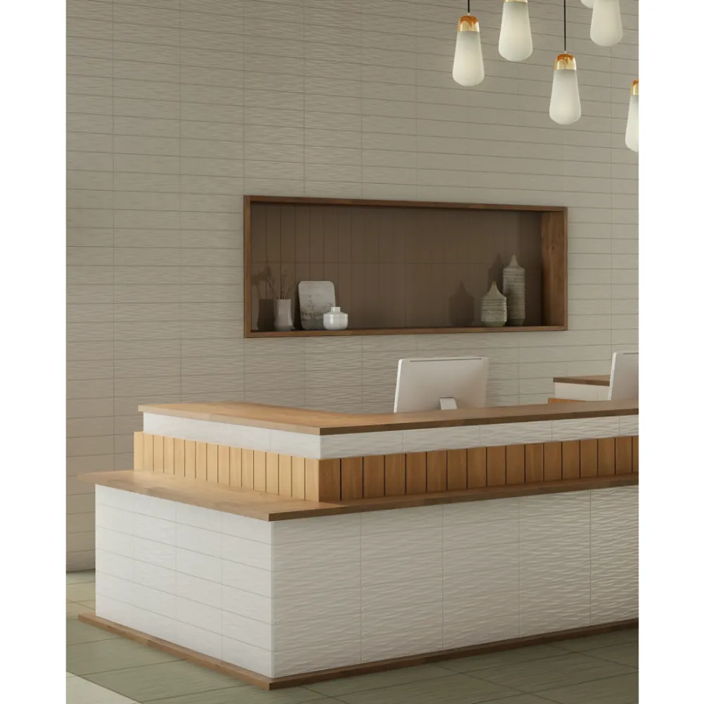 Krea Arctic Gloss Rippled Ceramic Wall Tile - 4 x 16 in.