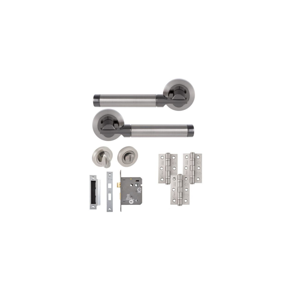 Elettra Door Lever Bathroom Pack with Hinges Satin Nickel