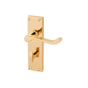 Victorian Scroll Bathroom Lever On Backplate Door Handle Set Polished Brass