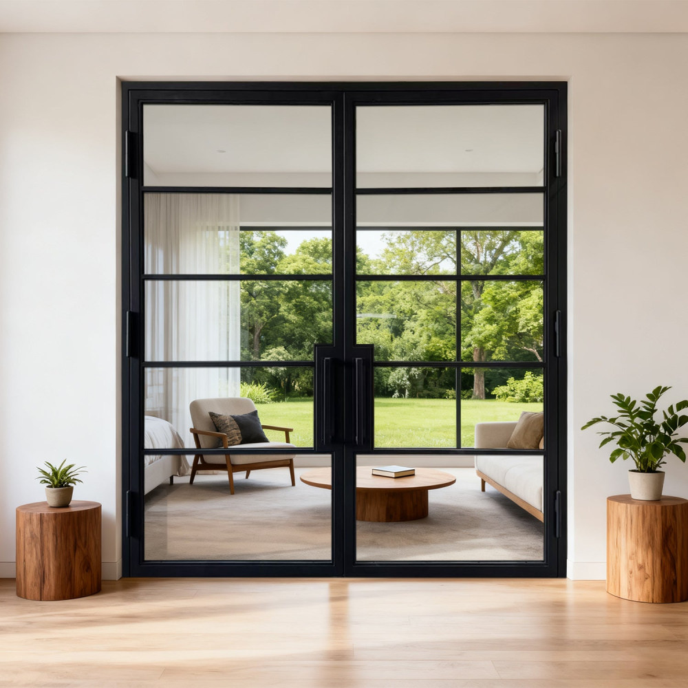 GID Custom Made Interior Iron French Double Door with 5lites