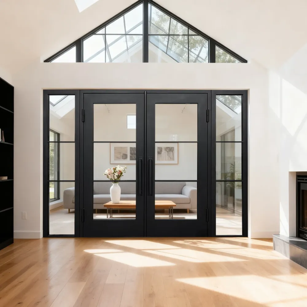 GID Customized Iron Double Interior Door with Double Sidelights