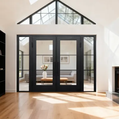 GID Customized Iron Double Interior Door with Double Sidelights