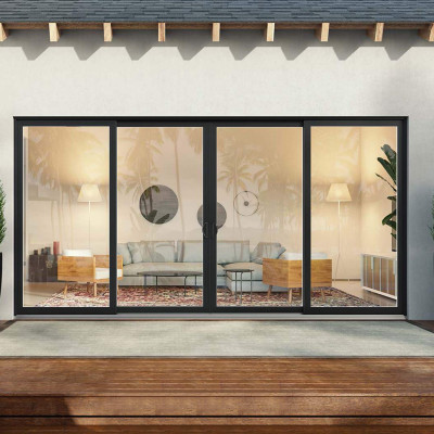 Matte Black Modern ALuminum Alloy Sliding 4 Panels Patio Door