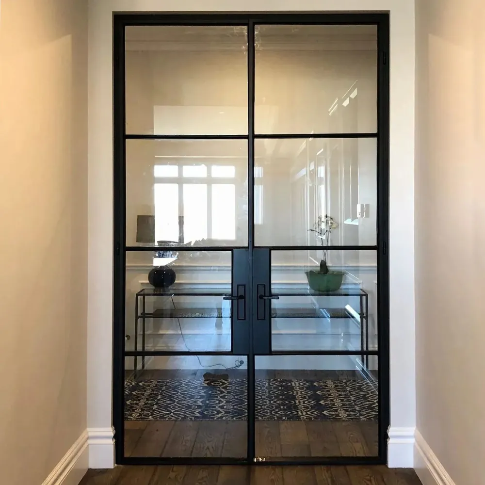 GID Interior Iron french double door with 4 lites and clear glass
