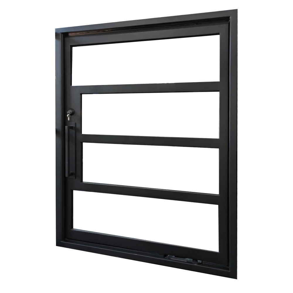 Matte Black Iron Frame Pivot Door with Tempered Glass