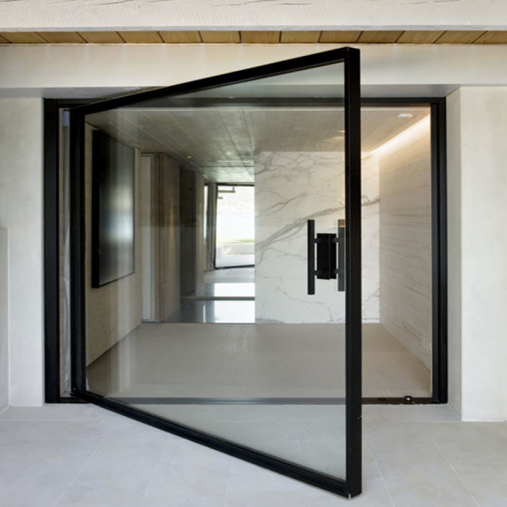 Large Size Iron Frame Pivot Door with Clear Tempered Glass