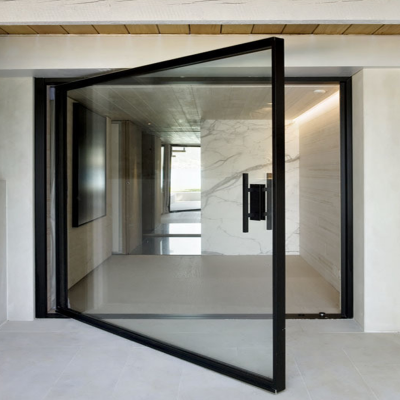 Large Size Iron Frame Pivot Door with Clear Tempered Glass