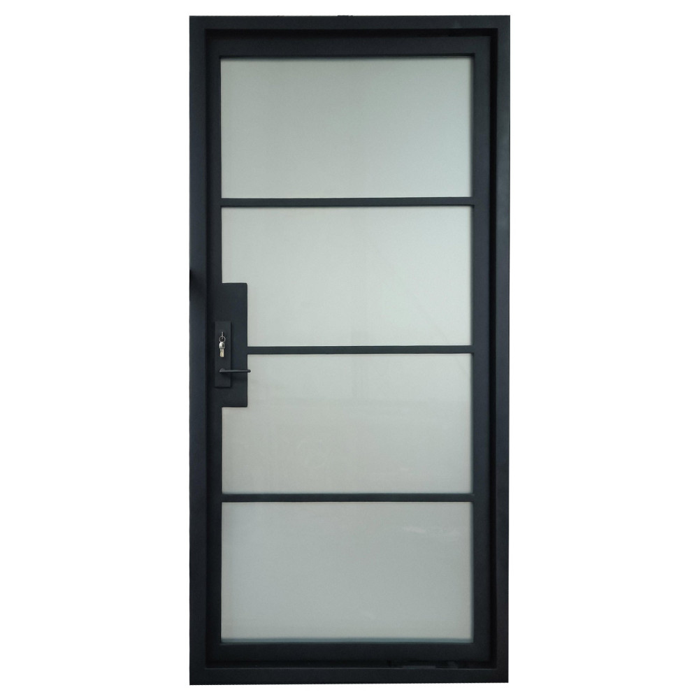 Clean Design Iron Frame Pivot Door With Frosted Glass